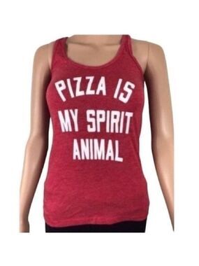 Pizza is My Spirit Animal Funny Racerback tank top size XS red & white